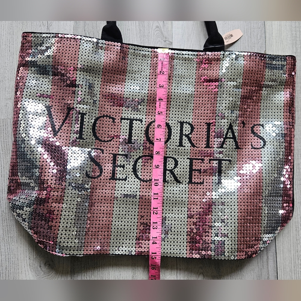 NEW Victoria's Secret Sequin Stripes Canvas Weekender Tote Bag Limited Edition - Picture 7 of 11